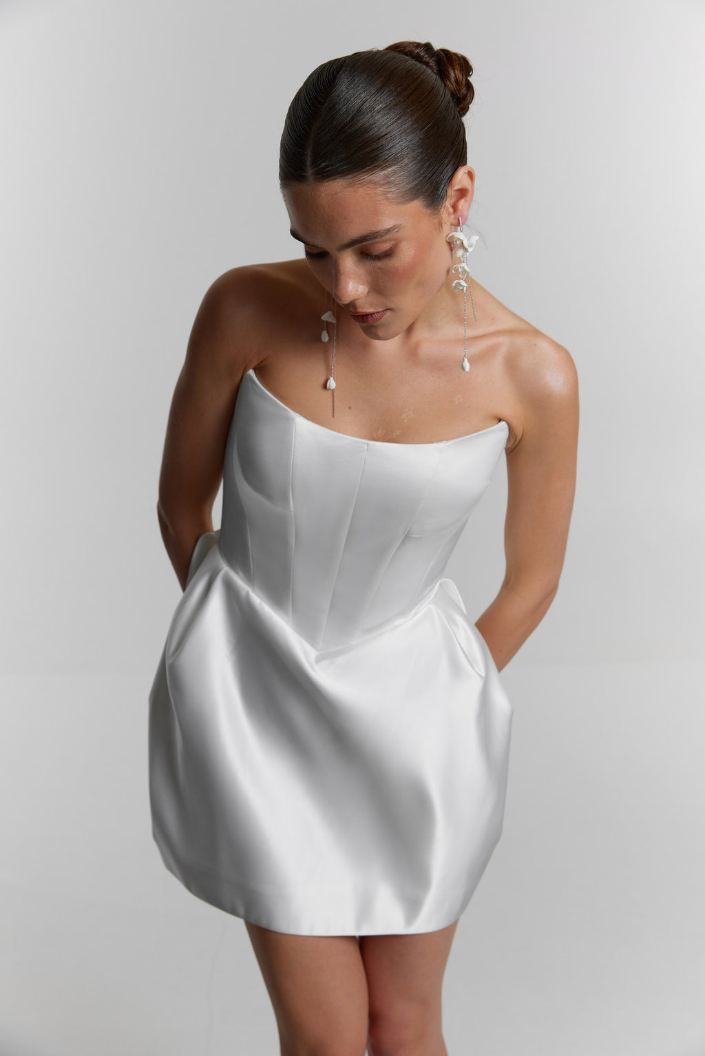 Short White Satin Corset Wedding Dress: Reception & Party Gown