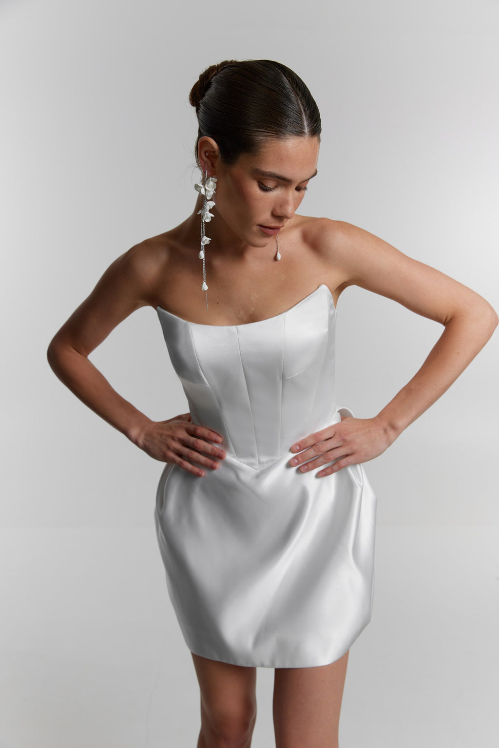 Short White Satin Corset Wedding Dress: Reception & Party Gown