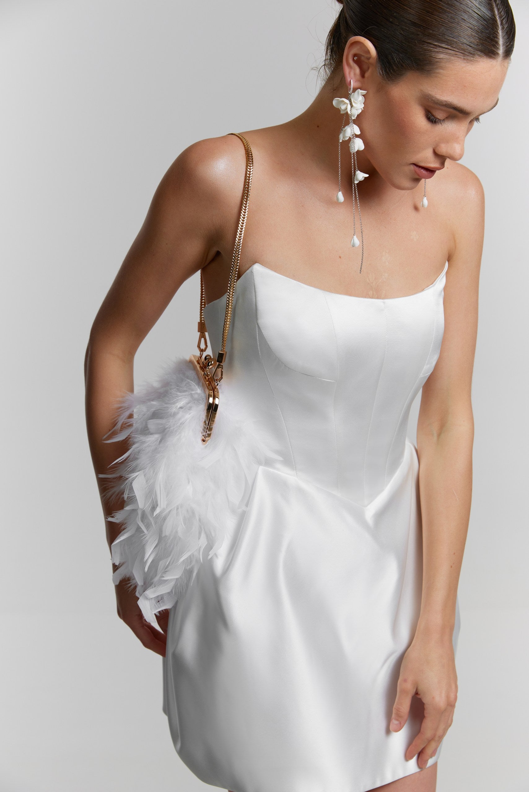 Short White Satin Corset Wedding Dress: Reception & Party Gown