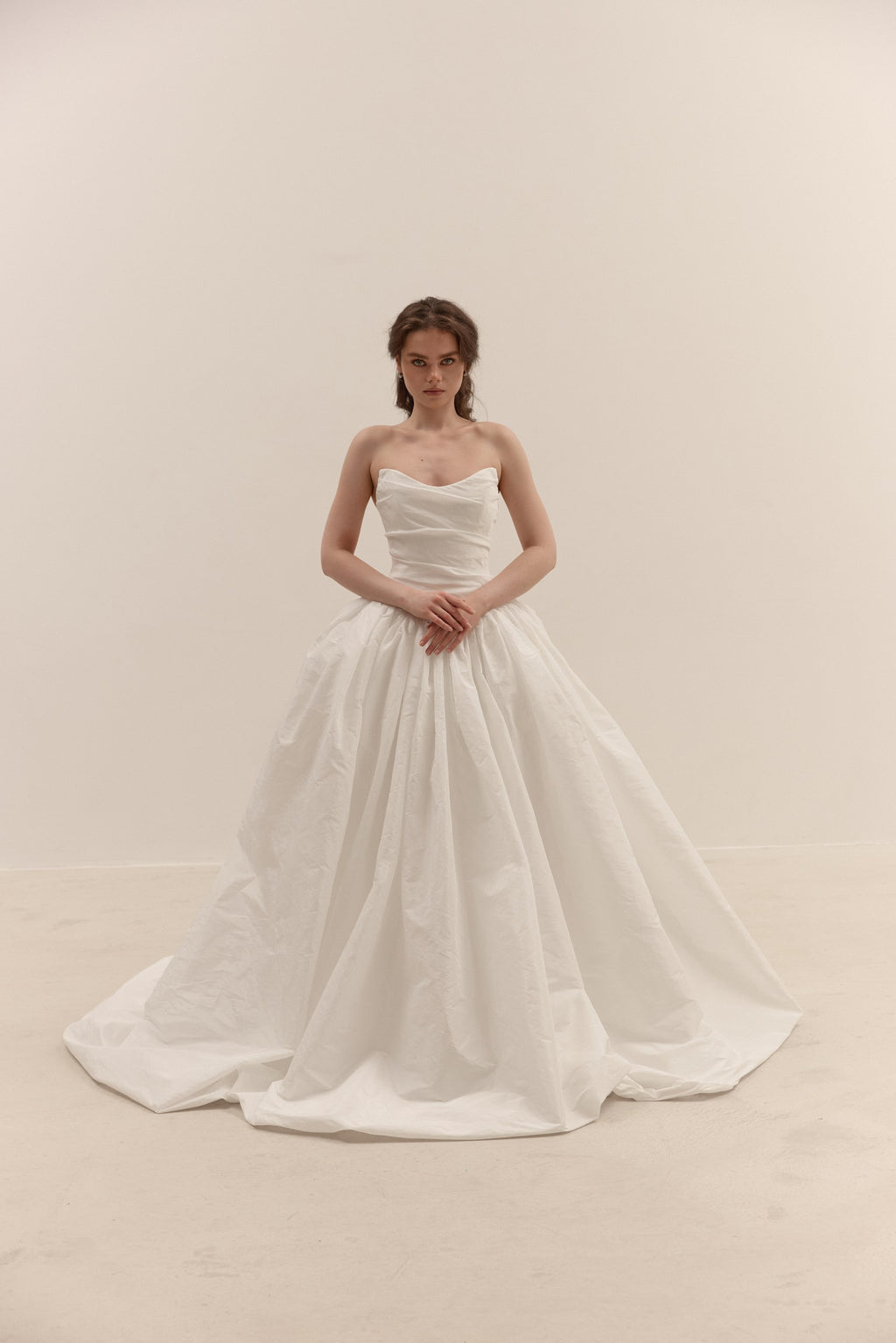 Taffeta Wedding Dress with Removable Off-Shoulder Straps: Ethereal Corset Ball Gown