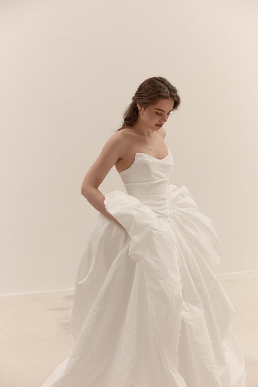 Taffeta Wedding Dress with Removable Off-Shoulder Straps: Ethereal Corset Ball Gown