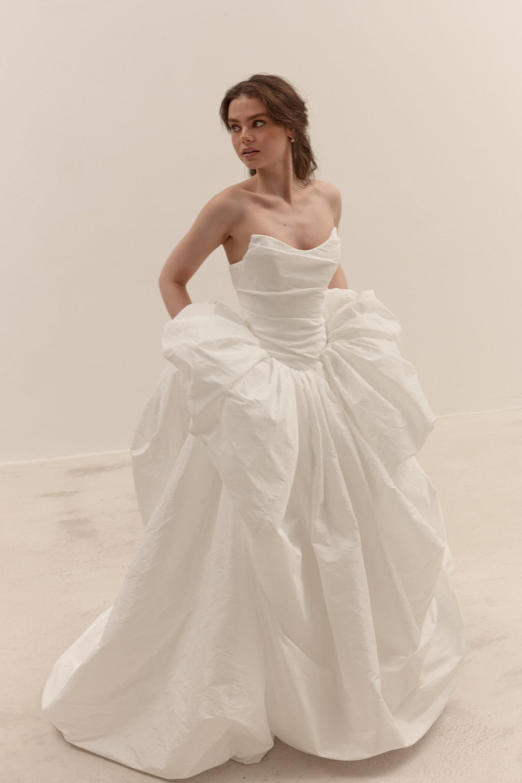 Taffeta Wedding Dress with Removable Off-Shoulder Straps: Ethereal Corset Ball Gown