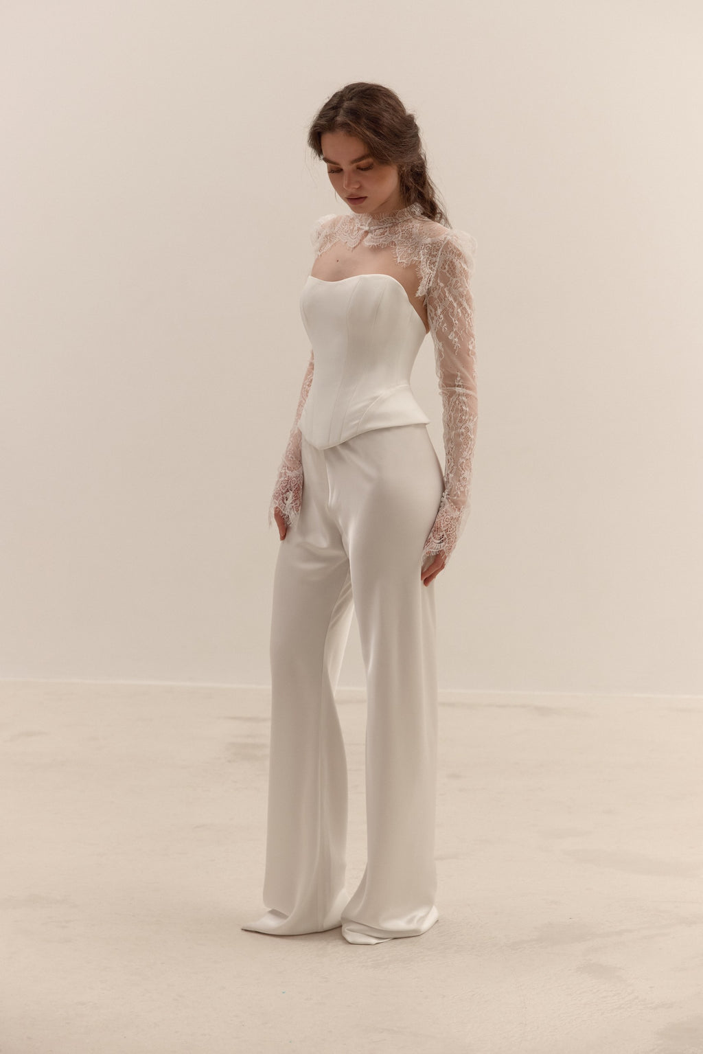 Bridal Separates Set: Satin Corset, Wide Leg Pants | Civil Wedding Outfit | Wedding Dress Alternative