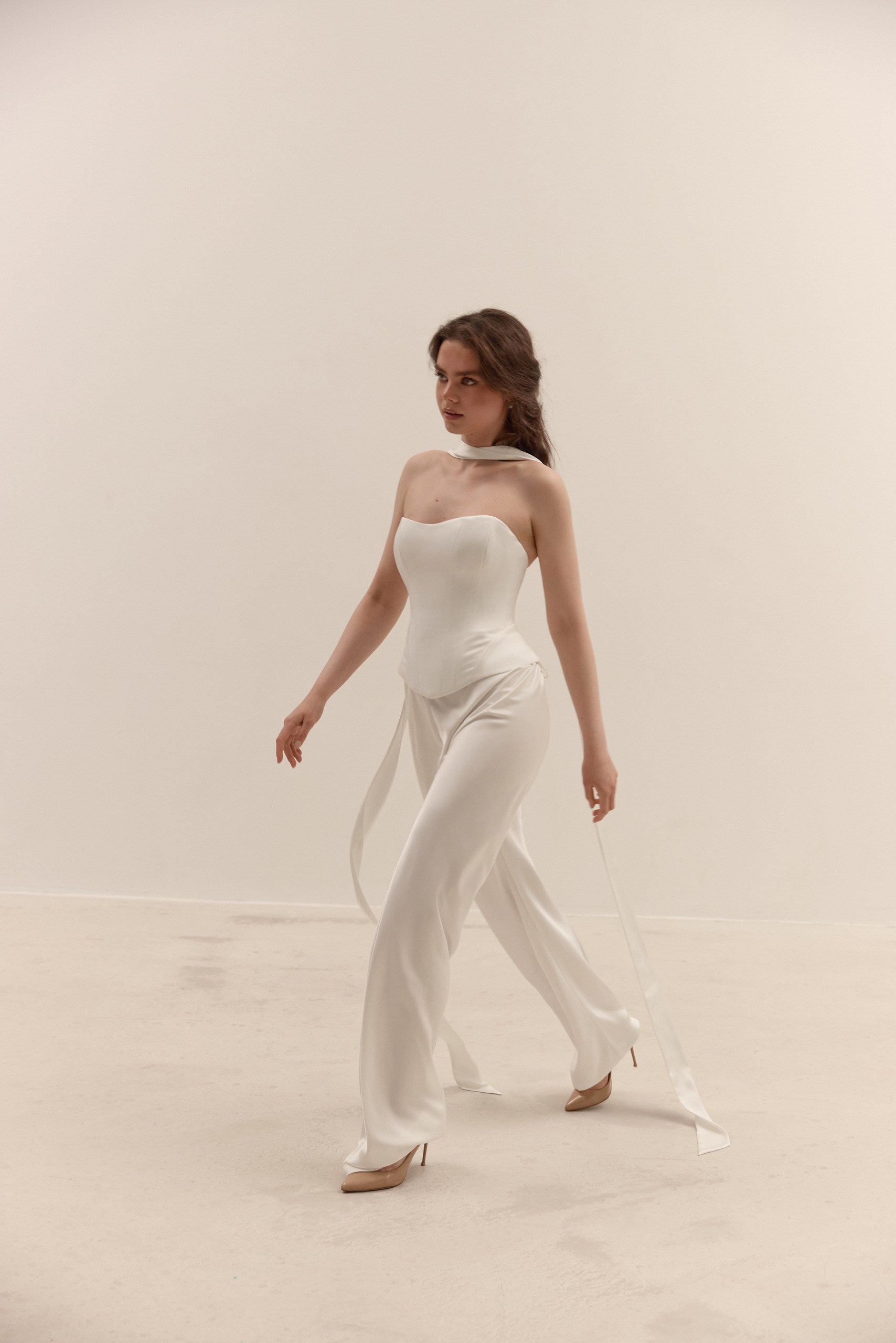 Bridal Separates Set: Satin Corset, Wide Leg Pants | Civil Wedding Outfit | Wedding Dress Alternative