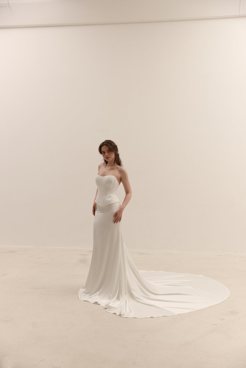 Minimalist Satin Corset Two Piece Wedding Dress with Train