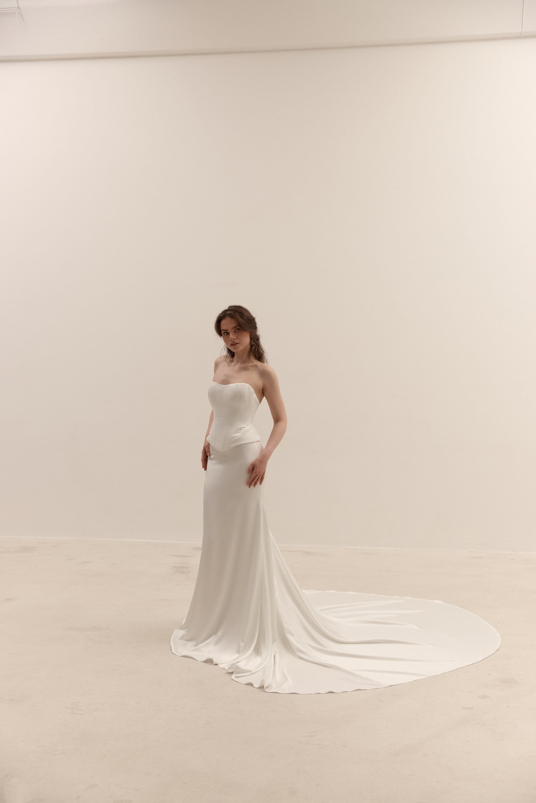 Minimalist Satin Corset Two Piece Wedding Dress with Train