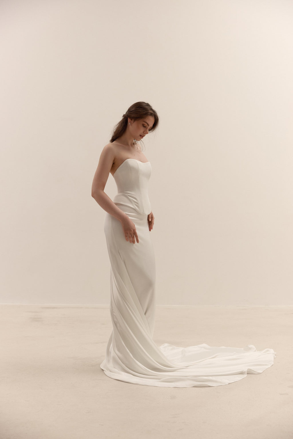 Minimalist Satin Corset Two Piece Wedding Dress with Train