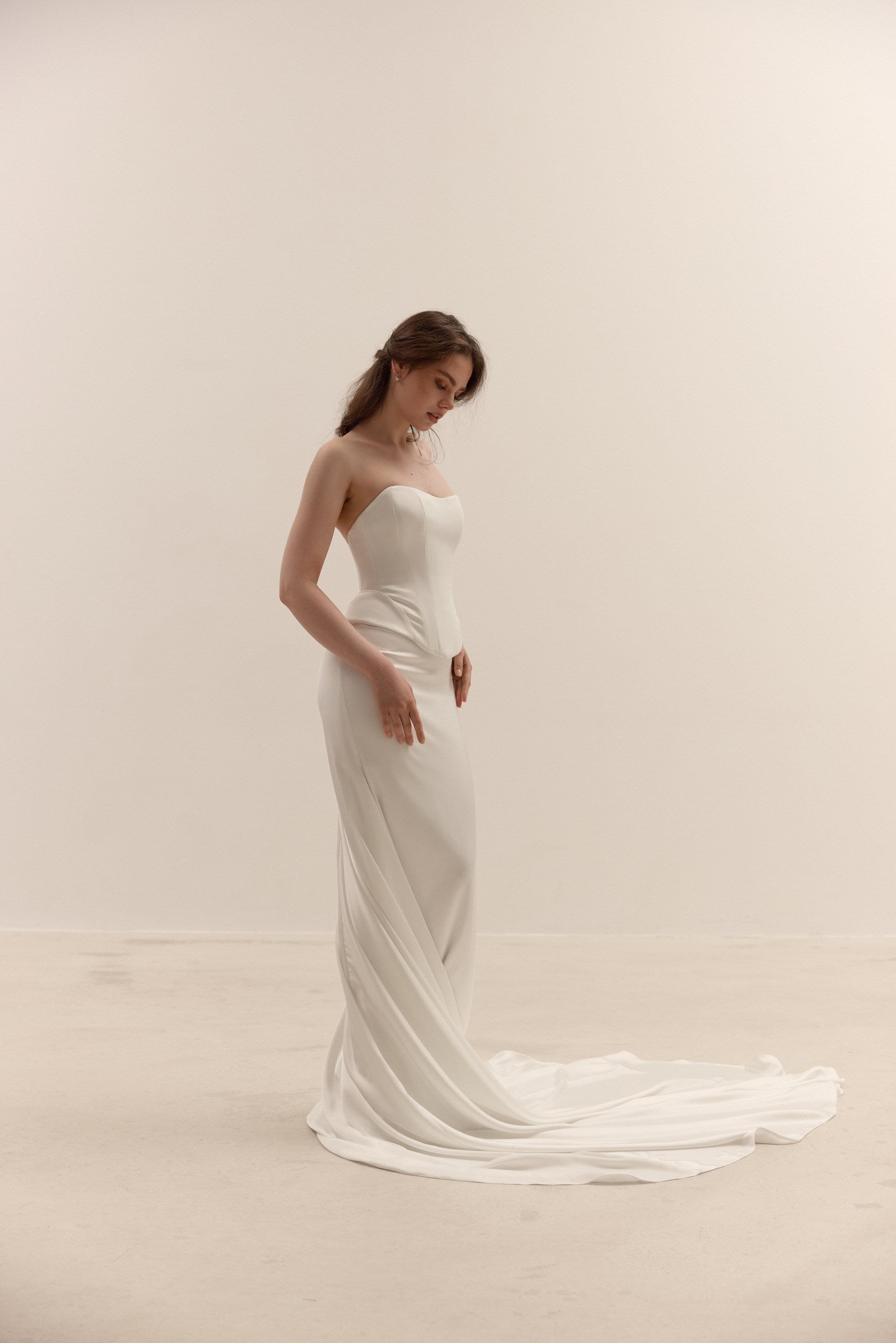 Minimalist Satin Corset Two Piece Wedding Dress with Train