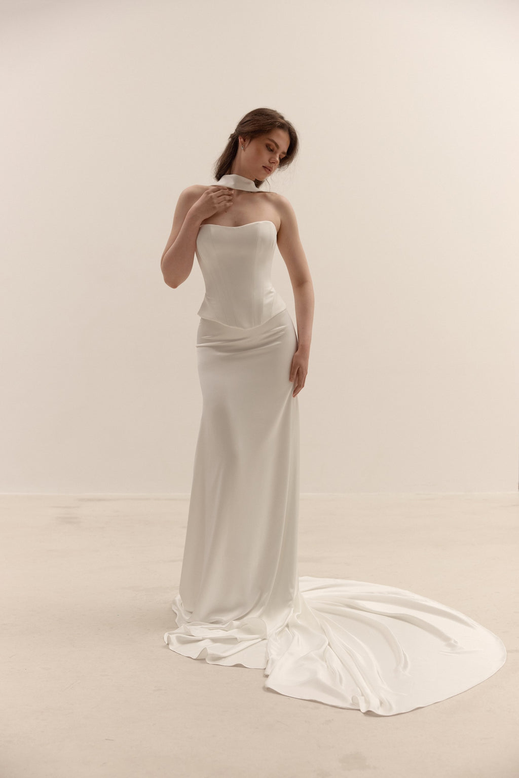 Minimalist Satin Corset Two Piece Wedding Dress with Train