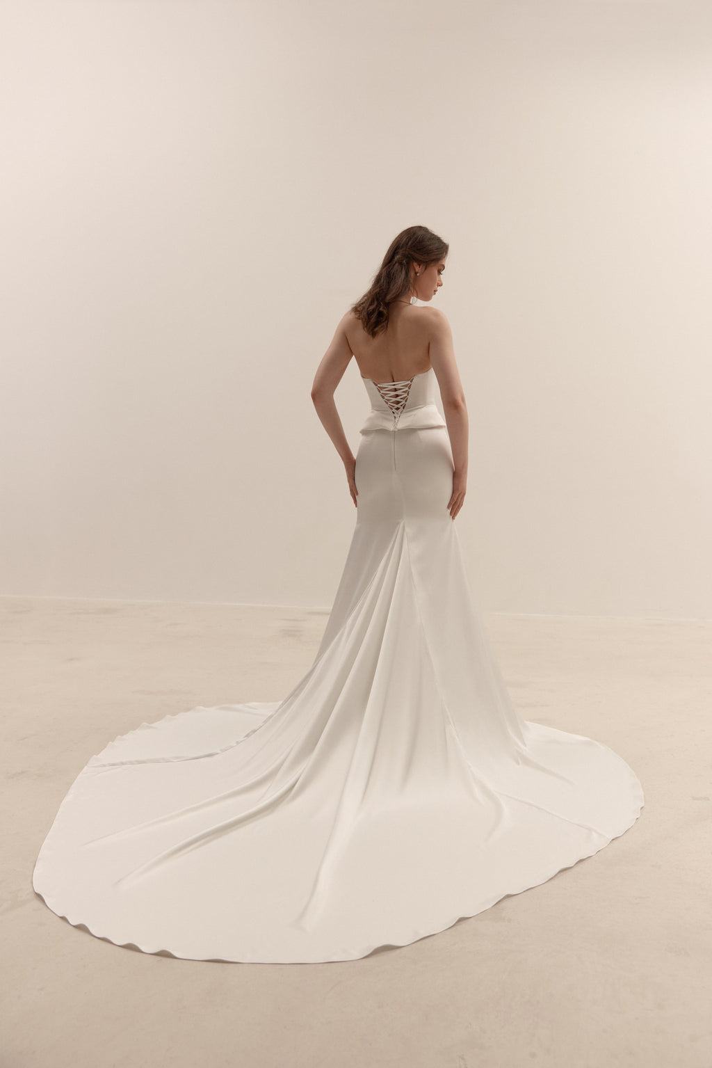 Minimalist Satin Corset Two Piece Wedding Dress with Train