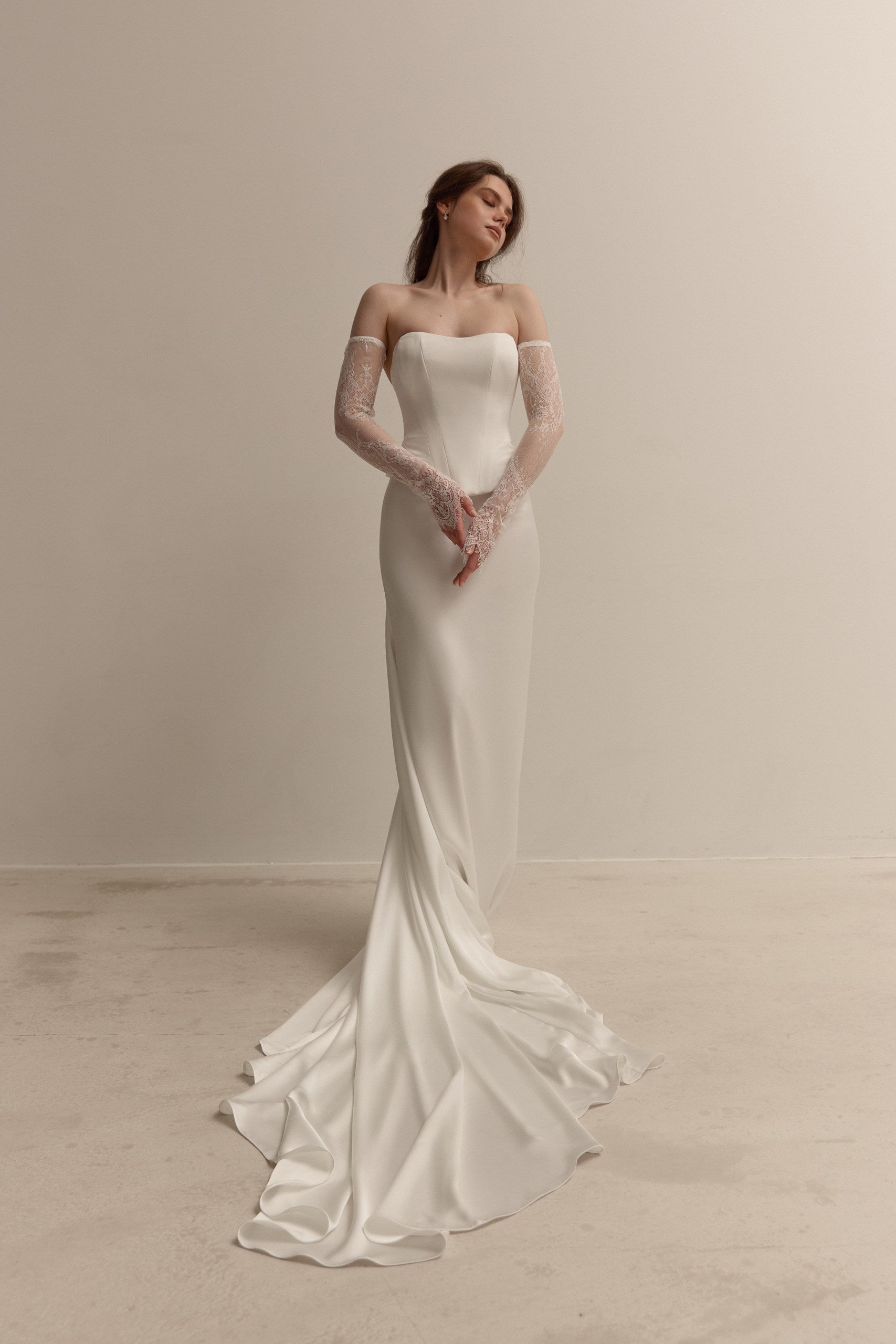 Minimalist Satin Corset Two Piece Wedding Dress with Train