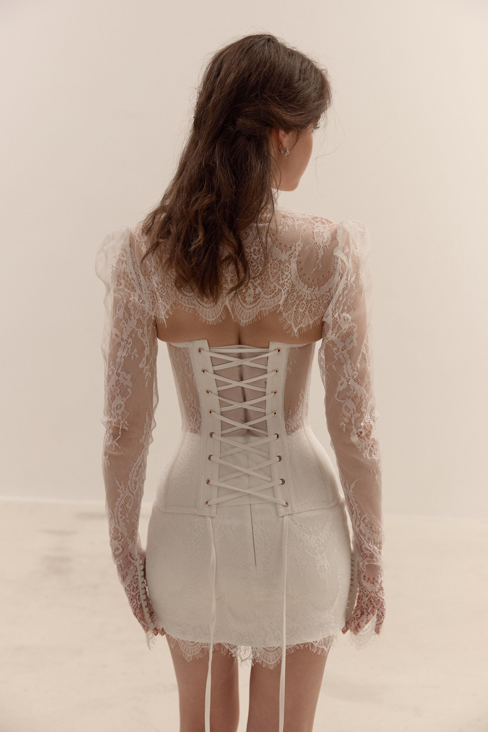 Two Piece Lace Wedding Dress, Short Bridal Dress with Corset & Mini Skirt, Second Wedding Dress