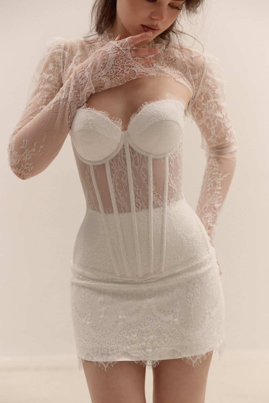 Two Piece Lace Wedding Dress, Short Bridal Dress with Corset & Mini Skirt, Second Wedding Dress