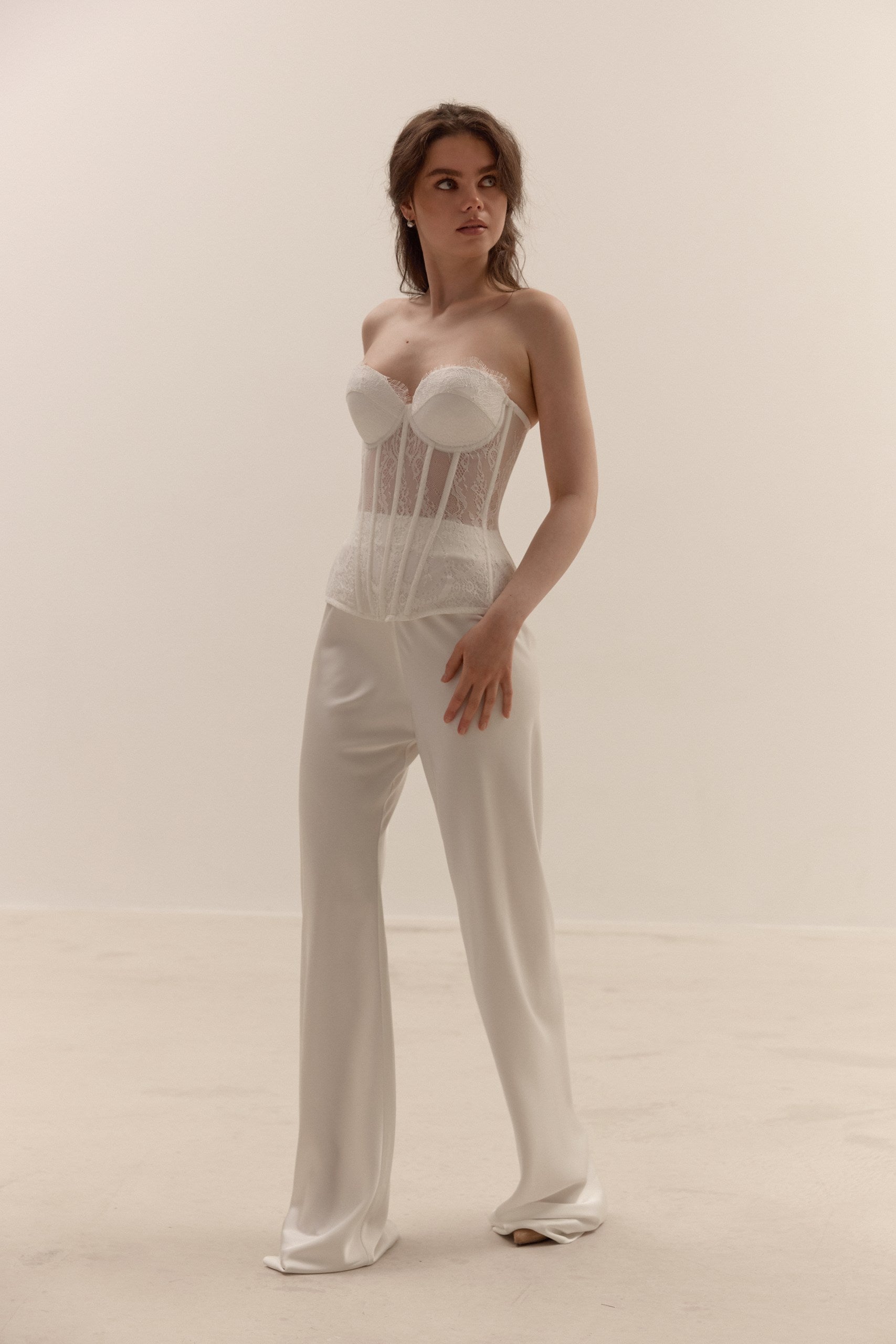 Bridal Separates Set: Lace Corset, Wide Leg Pants | Civil Wedding Outfit | Wedding Dress Alternative