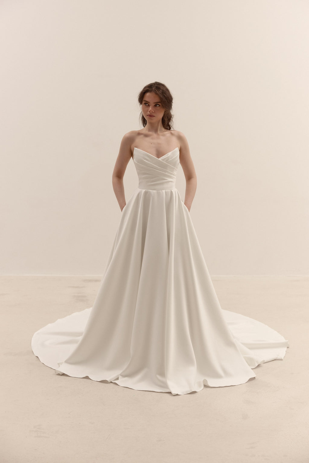 Matte Satin A-Line Wedding Dress with Lace-Up Corset | Minimalist Bridal Gown with Train