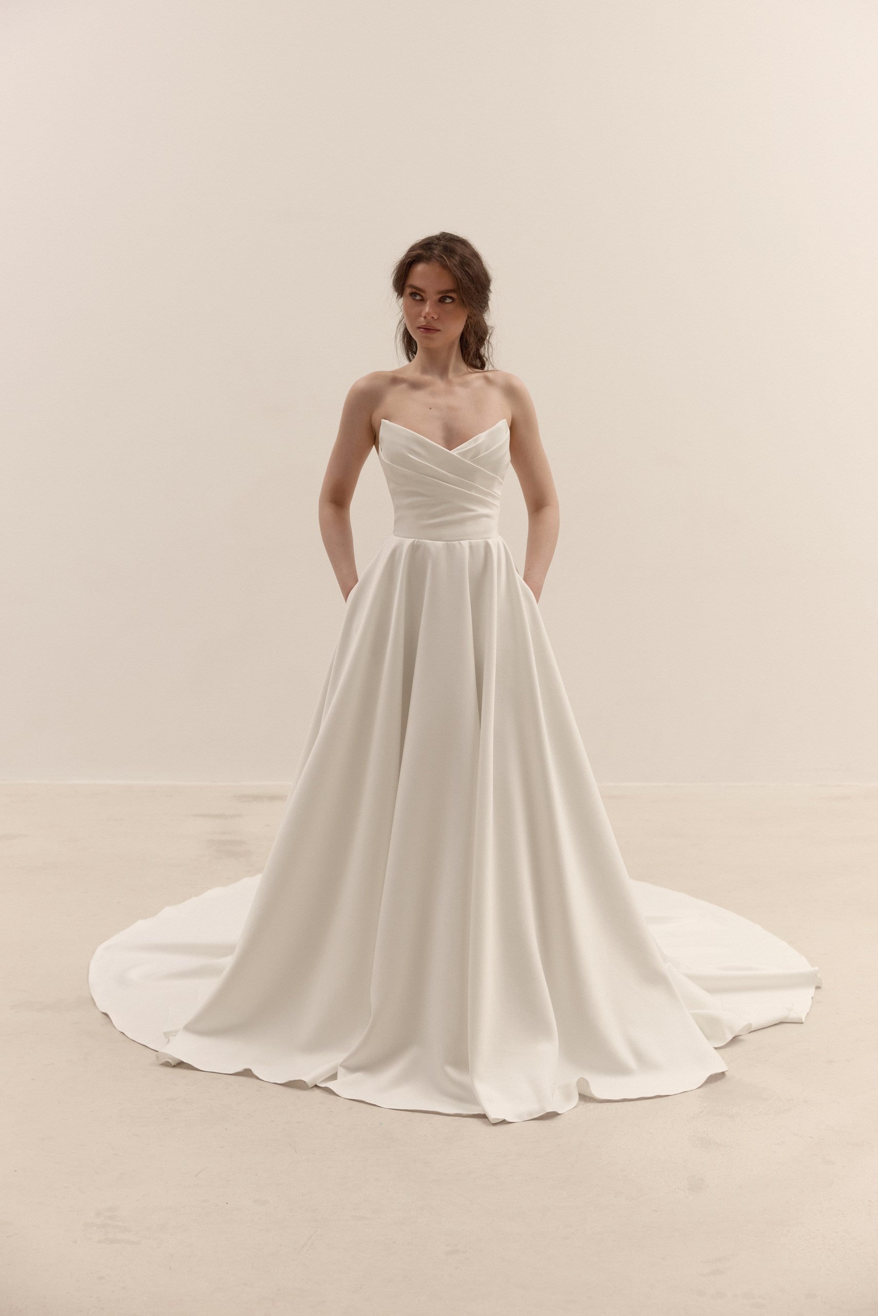 Matte Satin A-Line Wedding Dress with Lace-Up Corset | Minimalist Bridal Gown with Train