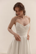 Matte Satin A-Line Wedding Dress with Lace-Up Corset | Minimalist Bridal Gown with Train