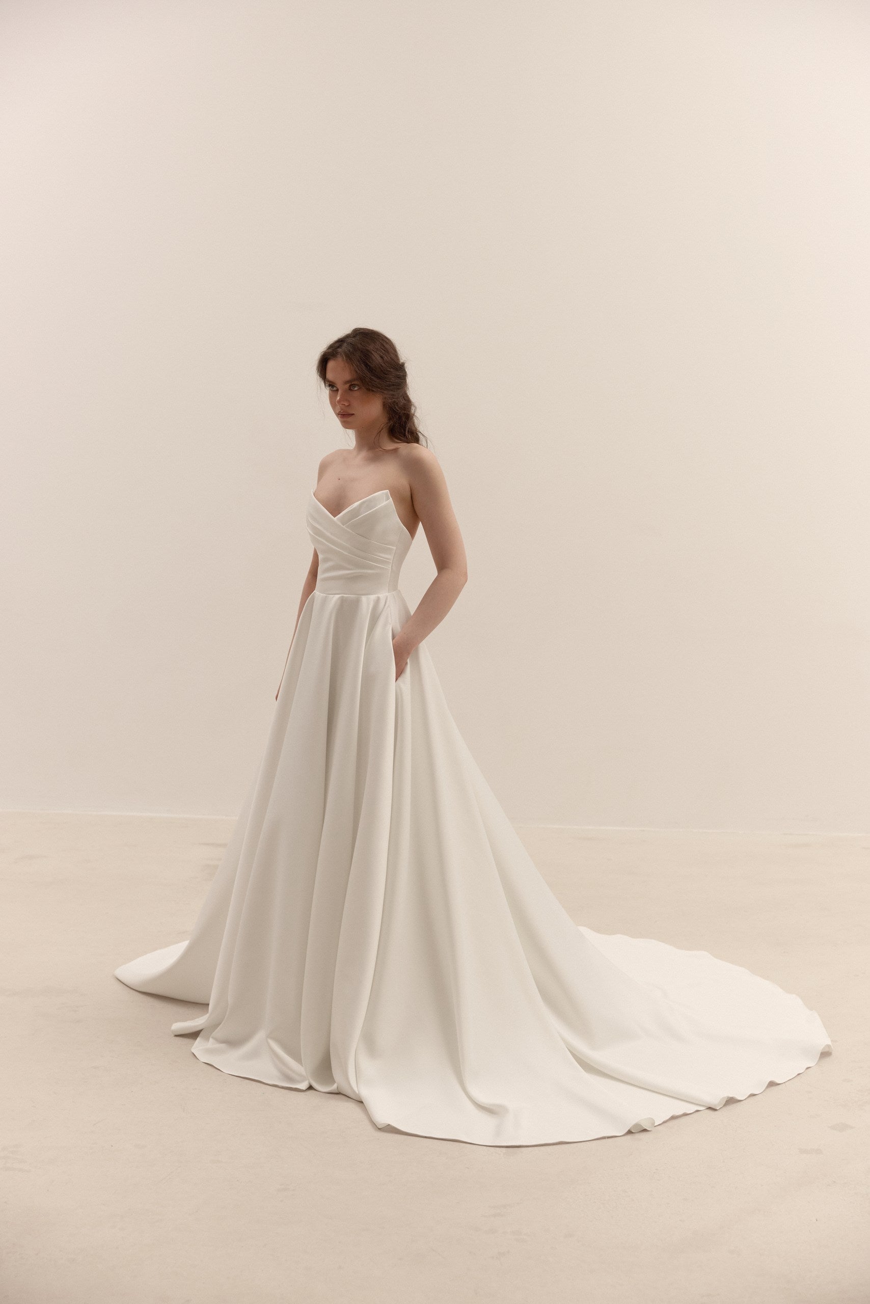 Matte Satin A-Line Wedding Dress with Lace-Up Corset | Minimalist Bridal Gown with Train