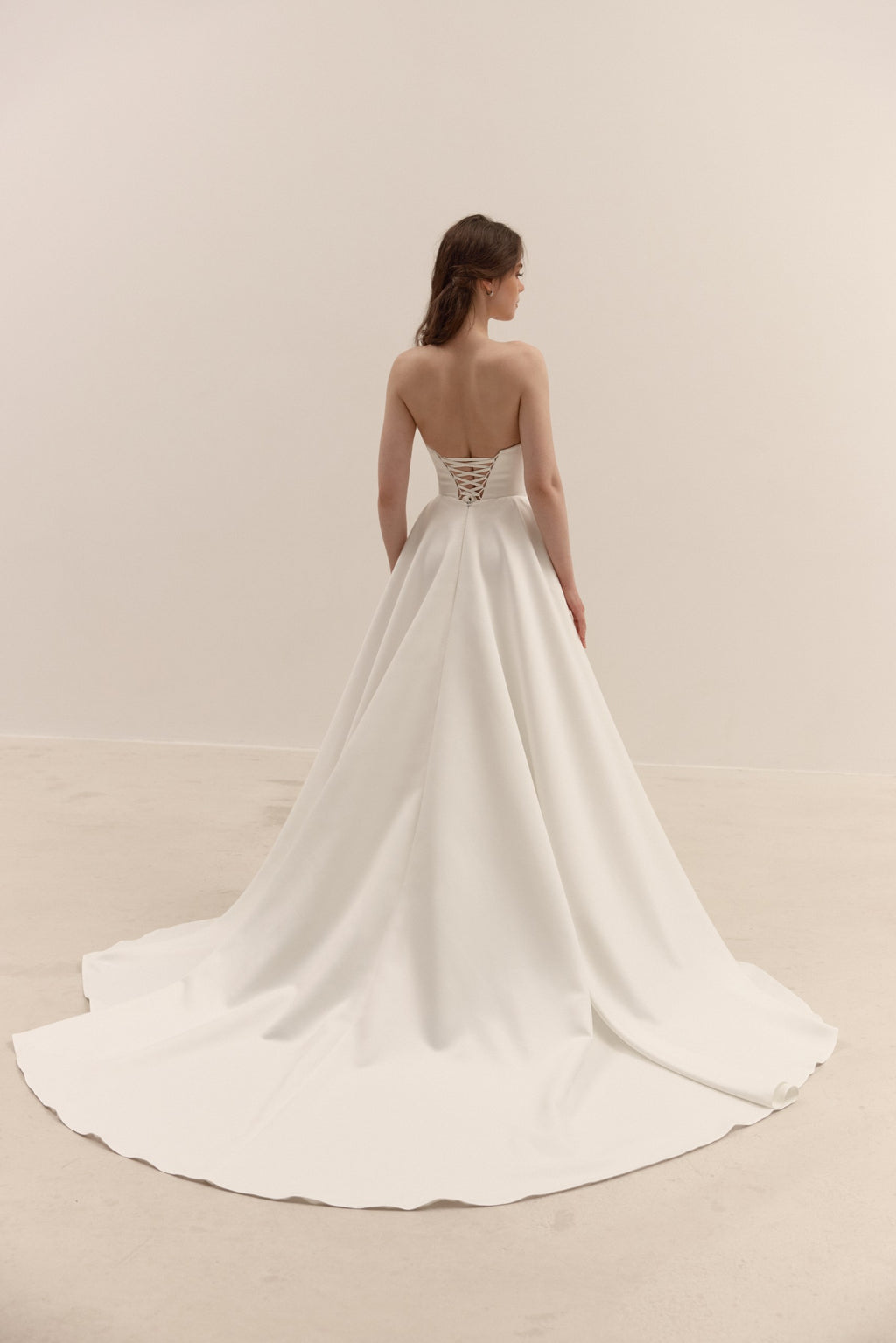 Matte Satin A-Line Wedding Dress with Lace-Up Corset | Minimalist Bridal Gown with Train