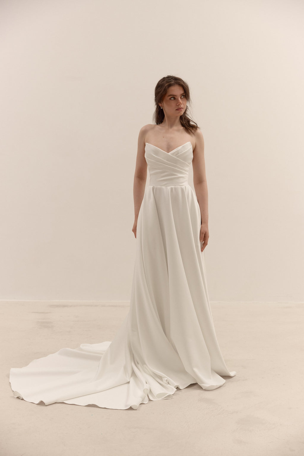 Matte Satin A-Line Wedding Dress with Lace-Up Corset | Minimalist Bridal Gown with Train