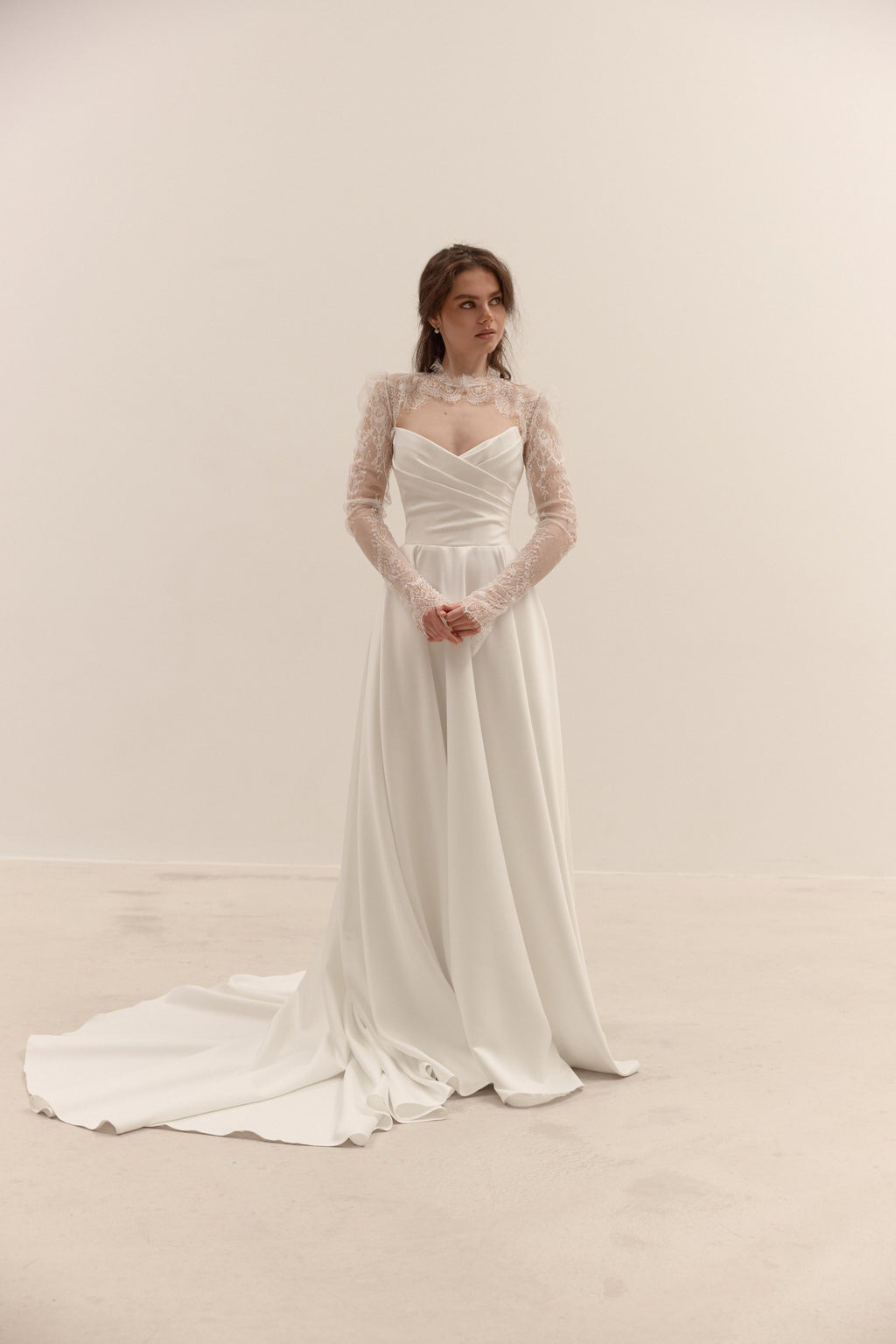 Matte Satin A-Line Wedding Dress with Lace-Up Corset | Minimalist Bridal Gown with Train