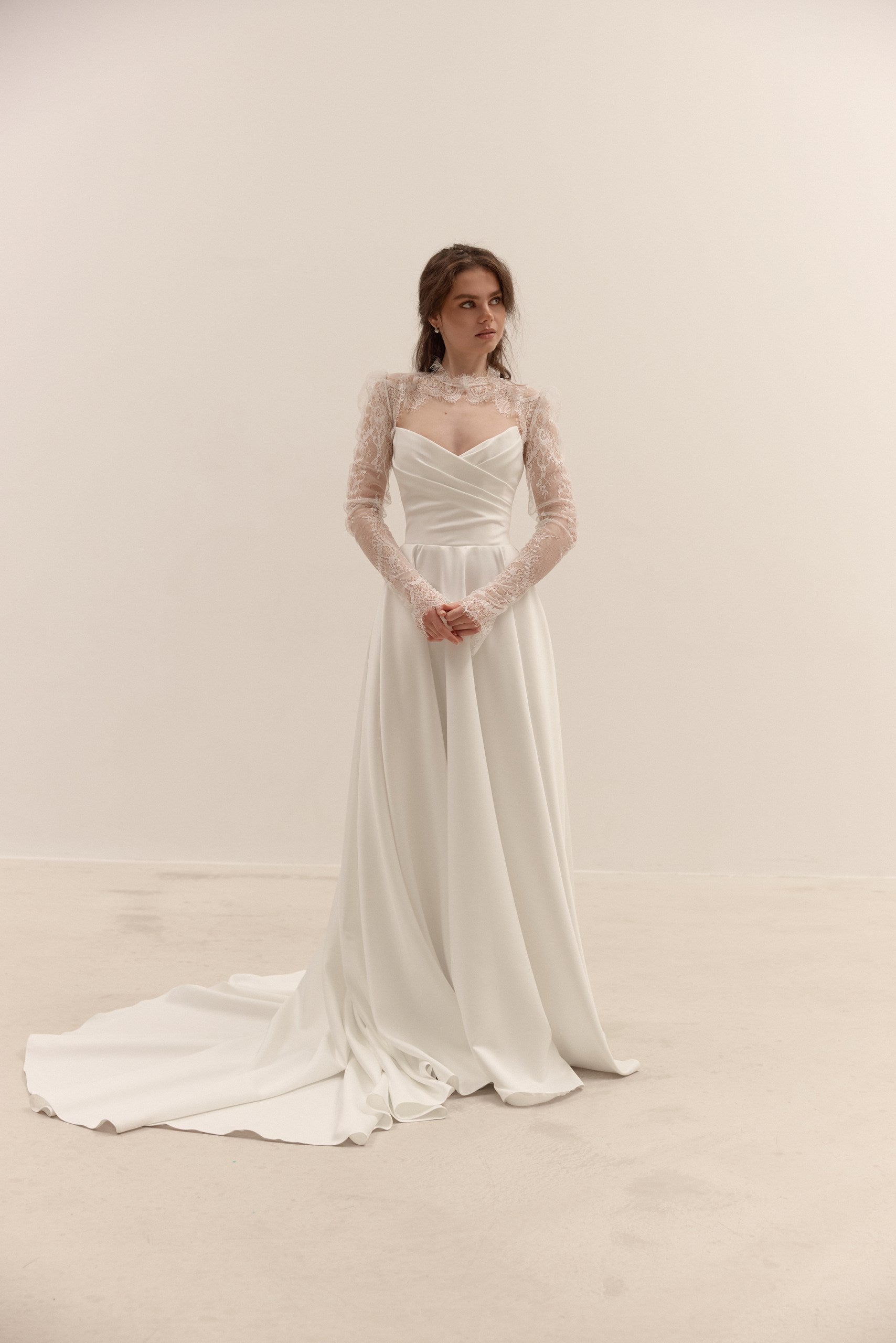 Matte Satin A-Line Wedding Dress with Lace-Up Corset | Minimalist Bridal Gown with Train