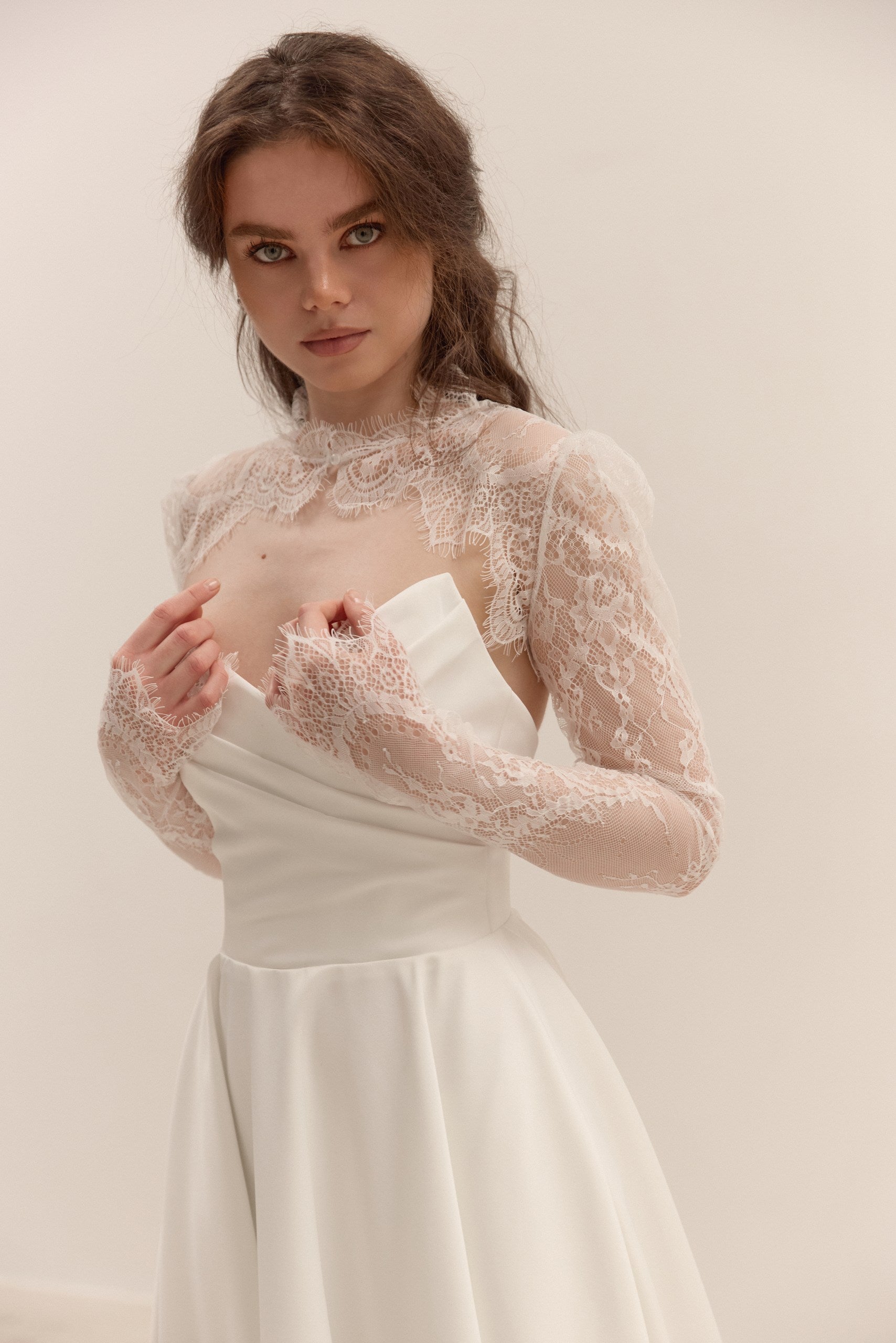 Matte Satin A-Line Wedding Dress with Lace-Up Corset | Minimalist Bridal Gown with Train