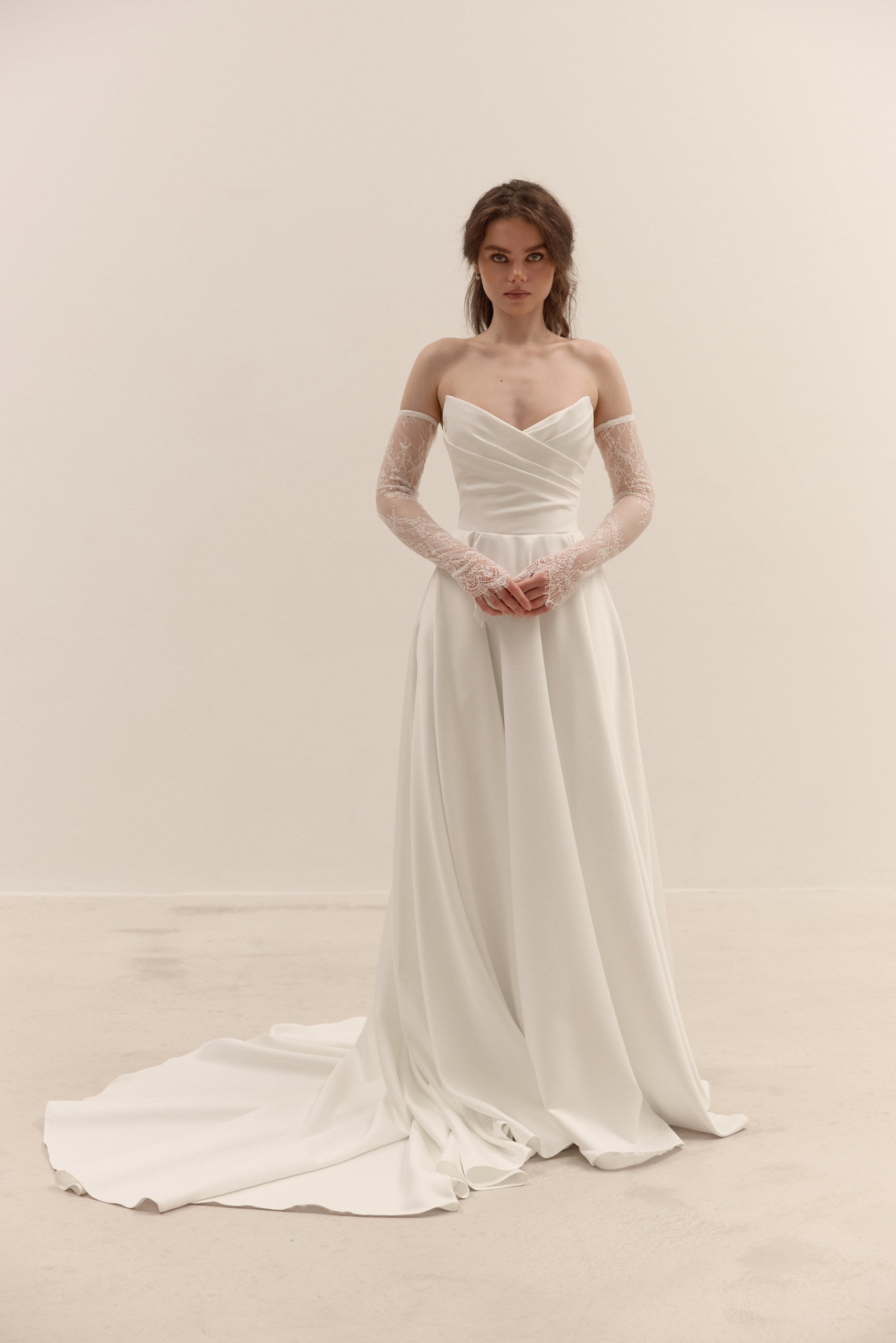 Matte Satin A-Line Wedding Dress with Lace-Up Corset | Minimalist Bridal Gown with Train