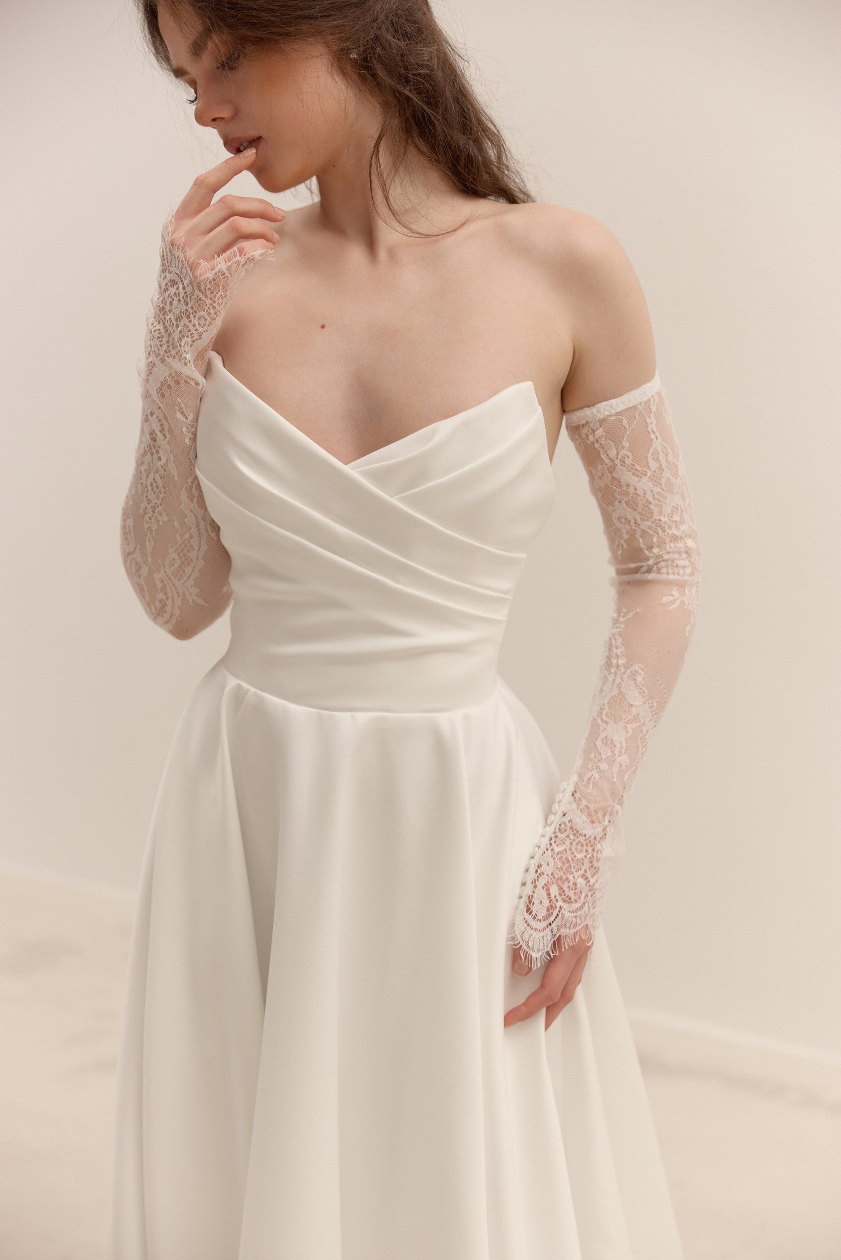 Matte Satin A-Line Wedding Dress with Lace-Up Corset | Minimalist Bridal Gown with Train