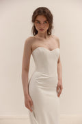 Crepe Corset Wedding Dress | Minimalist Fit and Flare Bridal Gown with Train, Removable Bolero