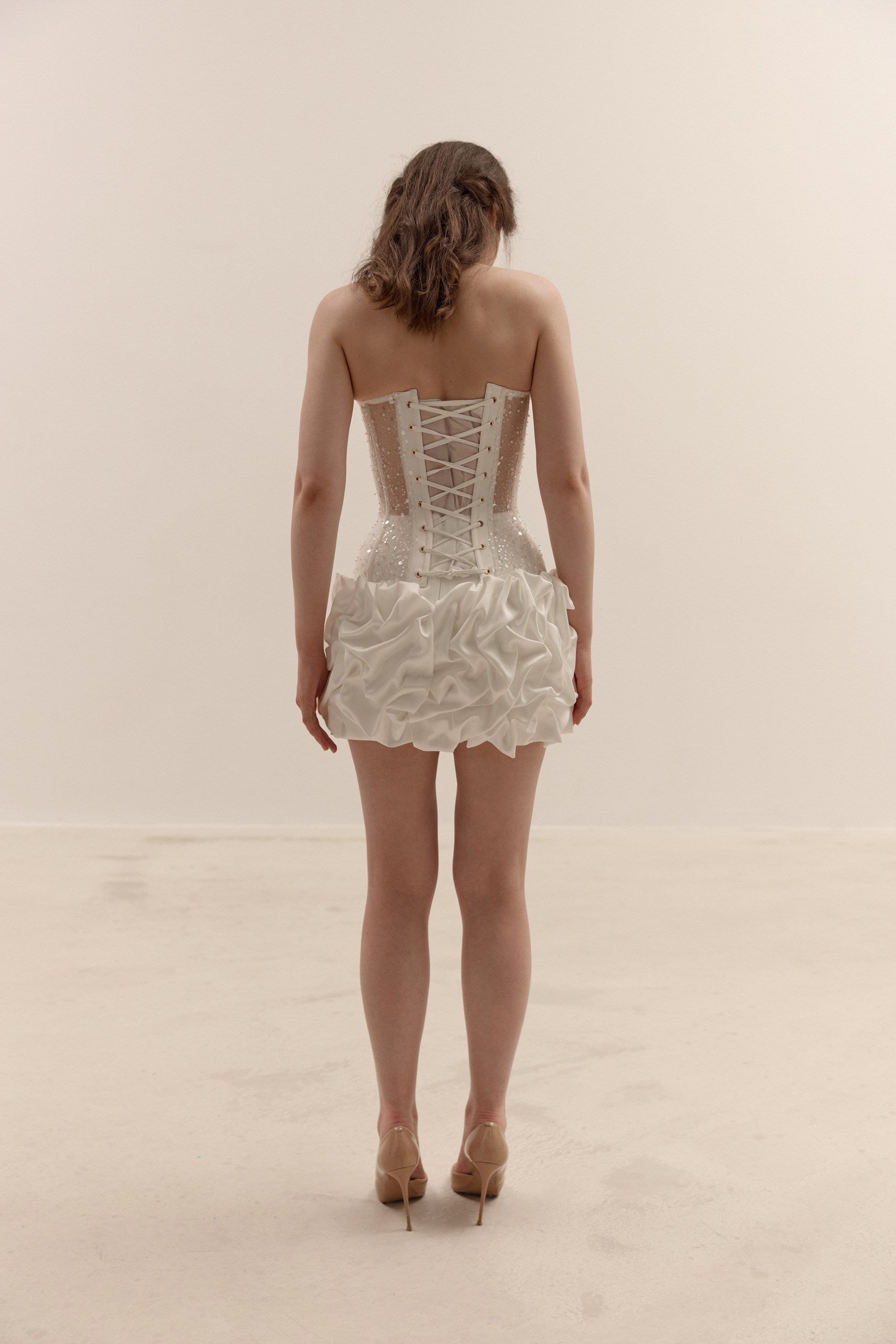 Pearl Corset Mini Dress, Bubble Skirt Bridal Set, Two Piece Wedding Gown, Second Wedding Dress
