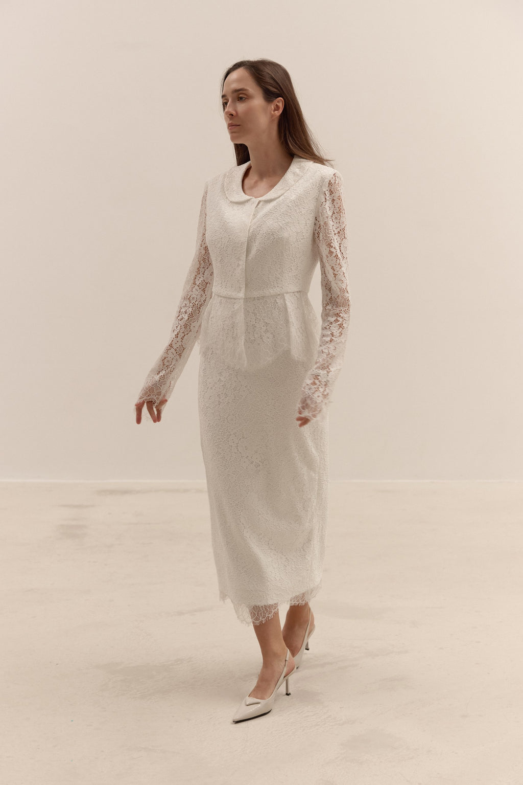 Bridal Two Piece Lace Suit Ivory Wedding Blazer Jacket and Midi Pencil Skirt Set