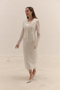 Bridal Two Piece Lace Suit Ivory Wedding Blazer Jacket and Midi Pencil Skirt Set