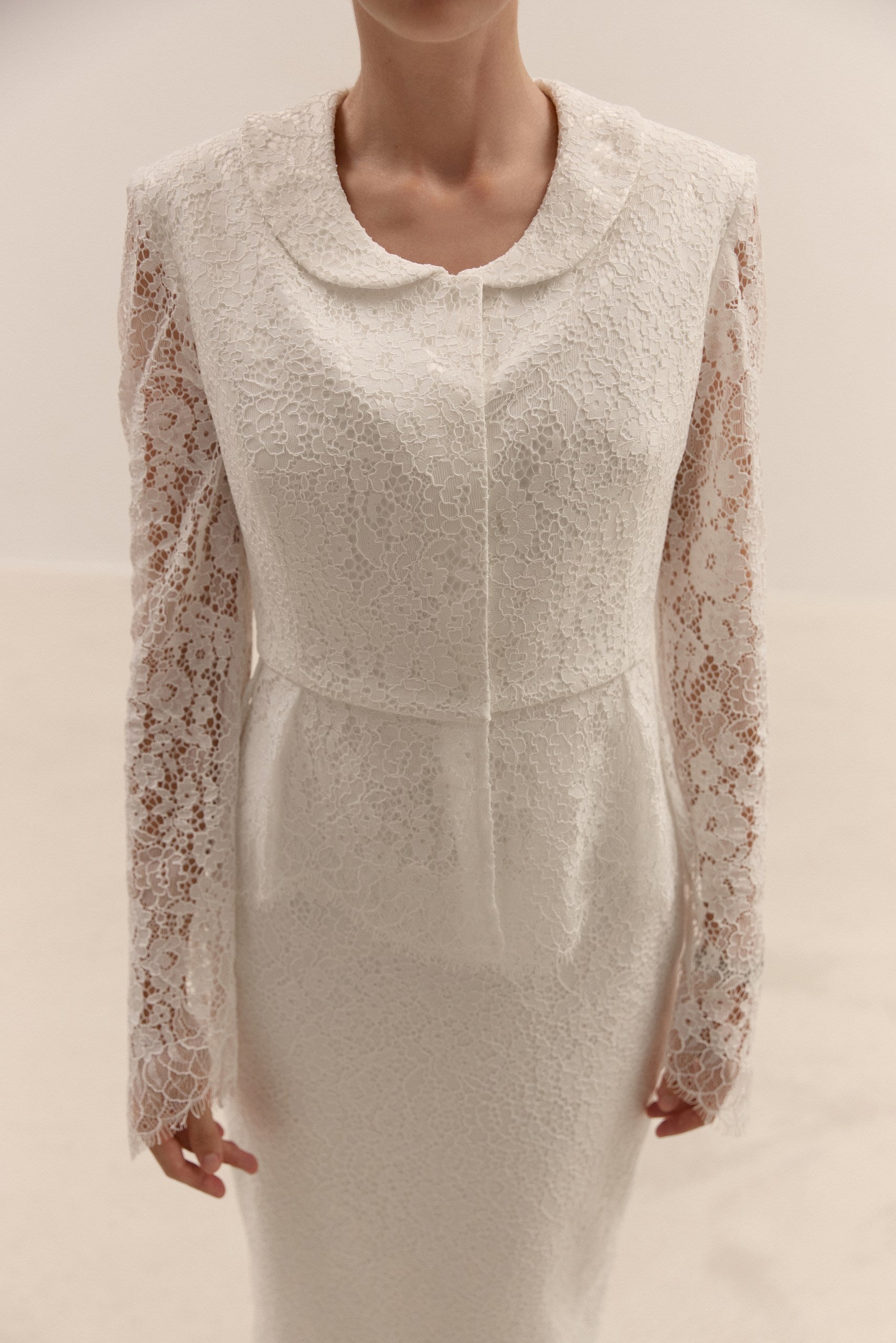 Bridal Two Piece Lace Suit Ivory Wedding Blazer Jacket and Midi Pencil Skirt Set
