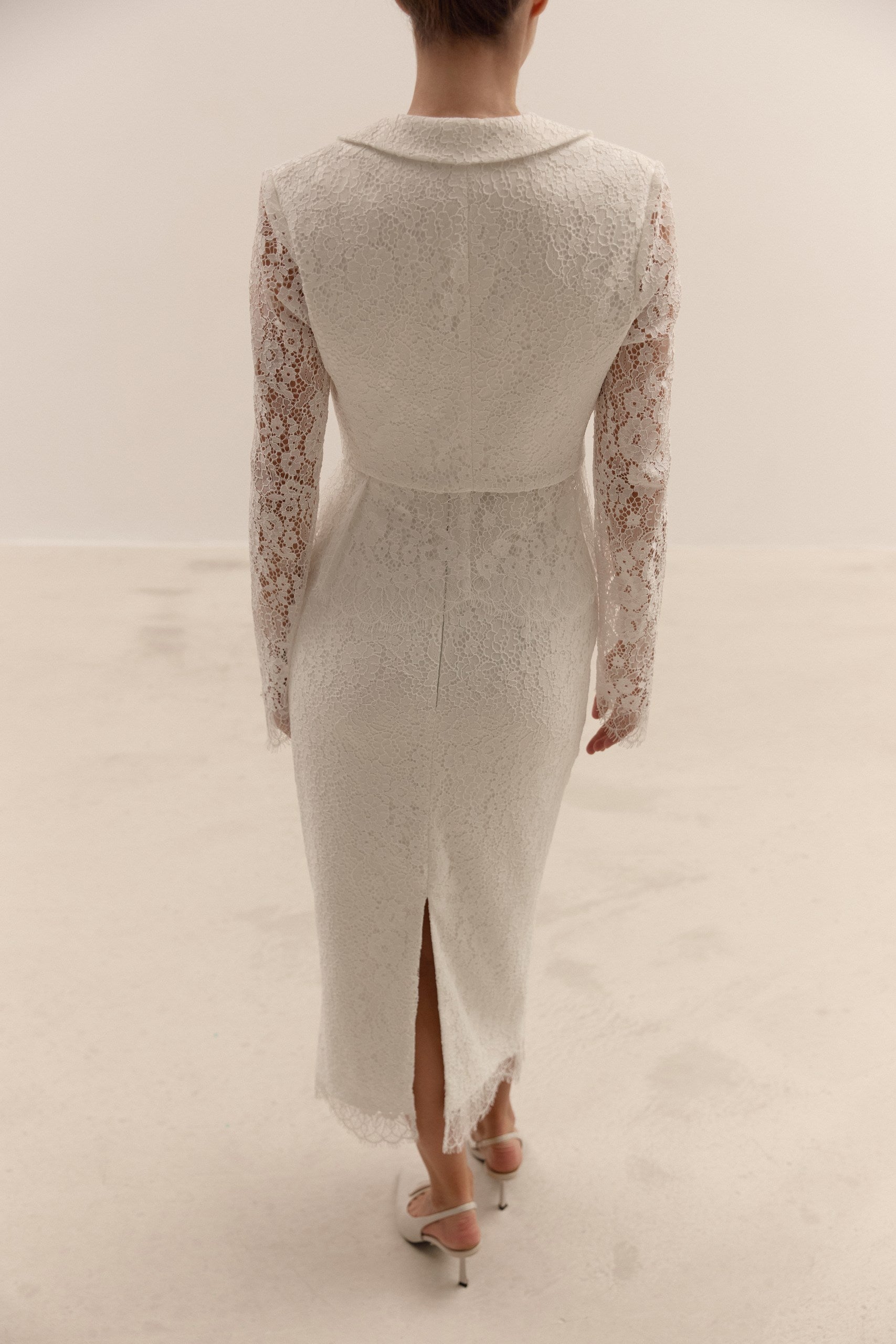 Bridal Two Piece Lace Suit Ivory Wedding Blazer Jacket and Midi Pencil Skirt Set