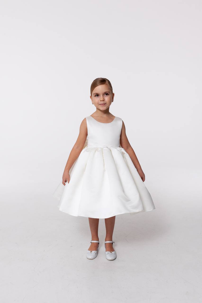 Satin Flower Girl Satin Dress with Bow Back – Elegant High Neck Girls Wedding Dress, Baby Girl Formal Dress