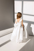 Satin Flower Girl Satin Dress with Bow Back – Elegant High Neck Girls Wedding Dress, Baby Girl Formal Dress