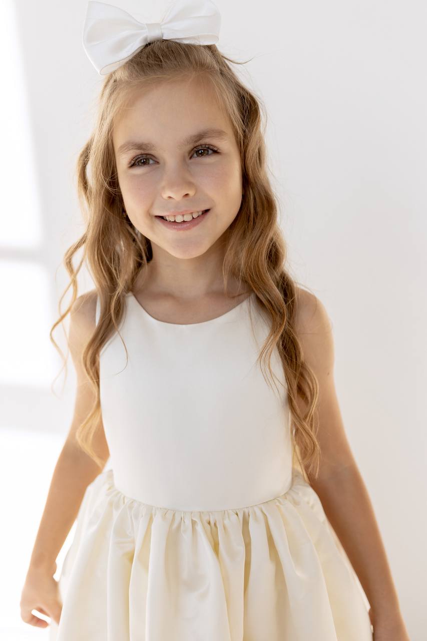 Satin Flower Girl Satin Dress with Bow Back – Elegant High Neck Girls Wedding Dress, Baby Girl Formal Dress