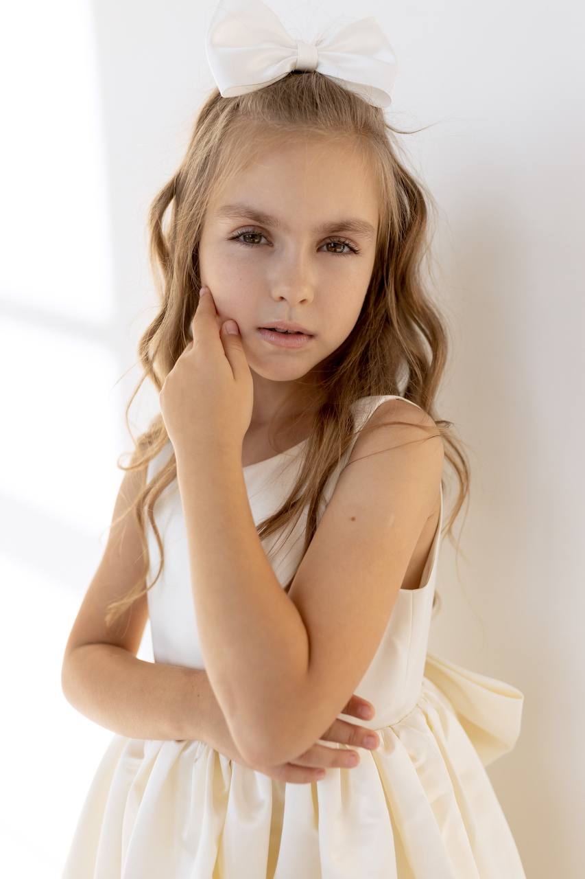 Satin Flower Girl Satin Dress with Bow Back – Elegant High Neck Girls Wedding Dress, Baby Girl Formal Dress