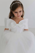 Off-Shoulder Bow Flower Girl Dress – Satin & Tulle Baby Girl Wedding Dress, Elegant Girls Party Dress