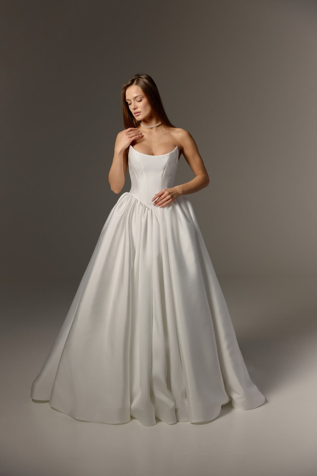 Mikado Wedding Dress with Removable Off-Shoulder Bolero: Structured Corset Bodice & Full Ball Gown Skirt