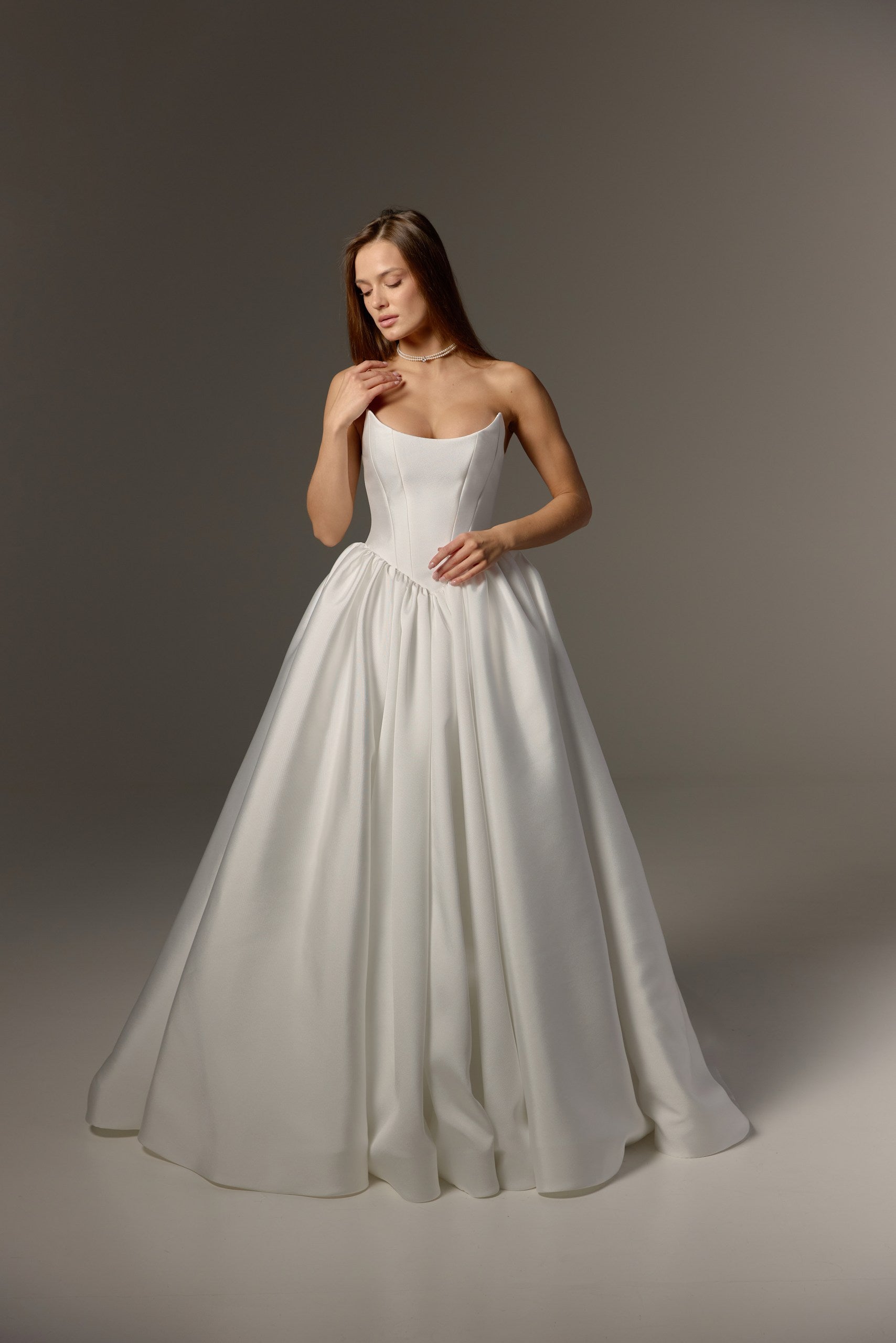 Mikado Wedding Dress with Removable Off-Shoulder Bolero: Structured Corset Bodice & Full Ball Gown Skirt