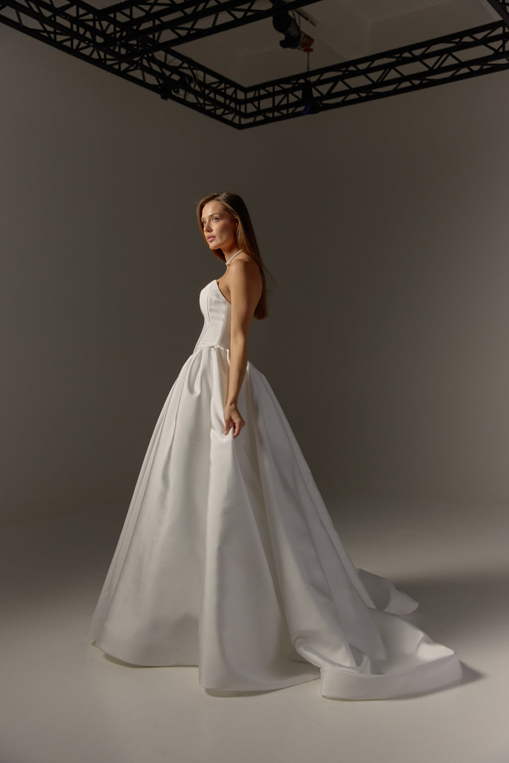Mikado Wedding Dress with Removable Off-Shoulder Bolero: Structured Corset Bodice & Full Ball Gown Skirt