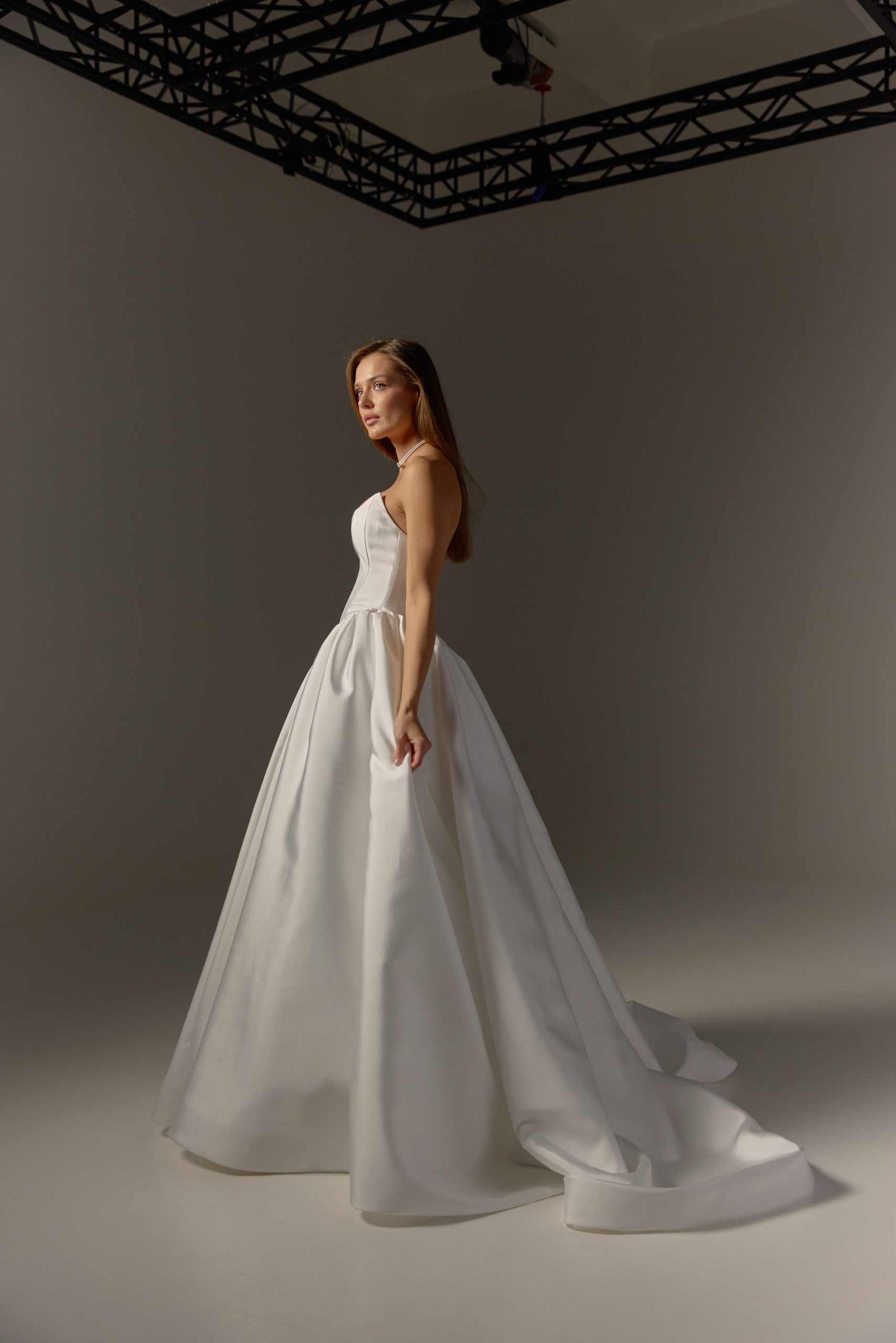 Mikado Wedding Dress with Removable Off-Shoulder Bolero: Structured Corset Bodice & Full Ball Gown Skirt