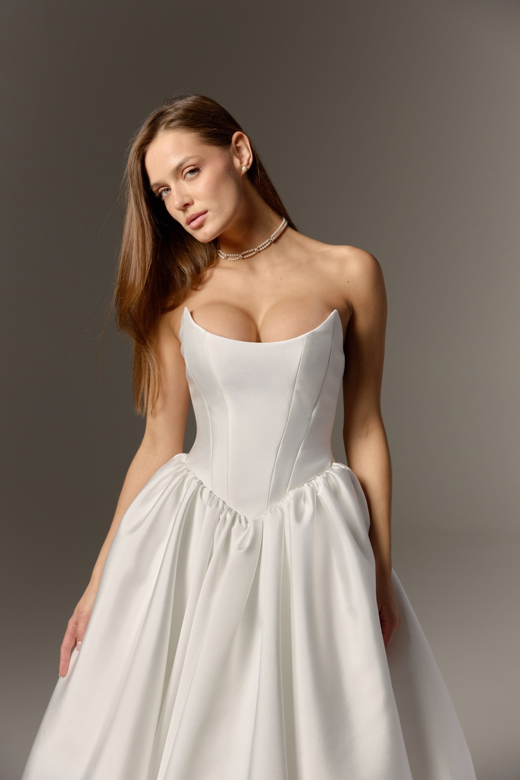Mikado Wedding Dress with Removable Off-Shoulder Bolero: Structured Corset Bodice & Full Ball Gown Skirt