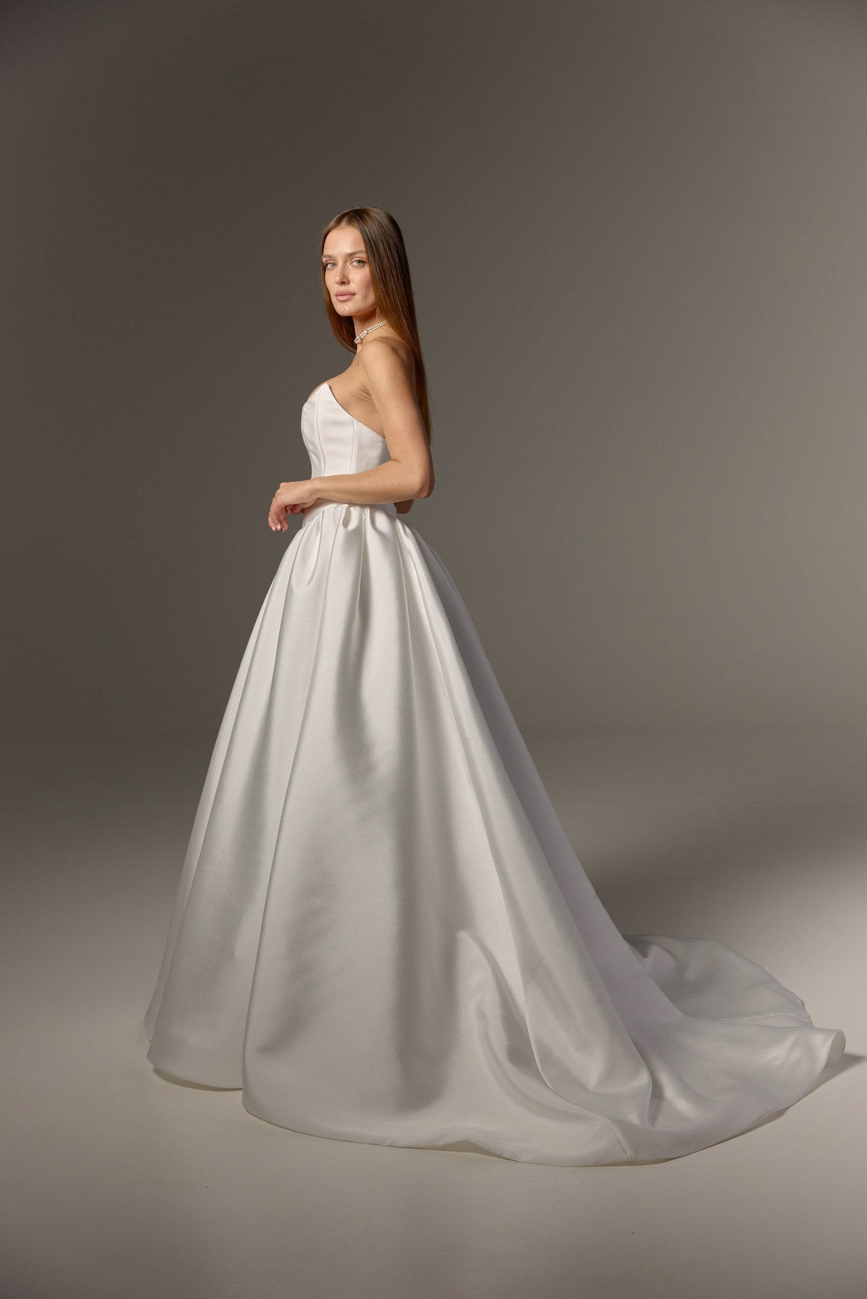 Mikado Wedding Dress with Removable Off-Shoulder Bolero: Structured Corset Bodice & Full Ball Gown Skirt
