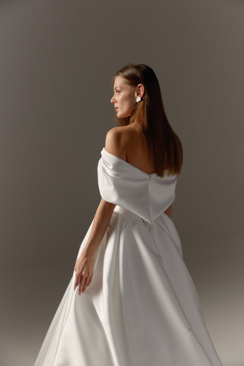 Mikado Wedding Dress with Removable Off-Shoulder Bolero: Structured Corset Bodice & Full Ball Gown Skirt