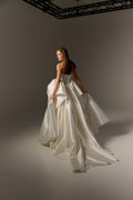 Drop Waist Ivory Mikado Wedding Dress : Peplum Corset & Full Ball Gown Skirt with Train