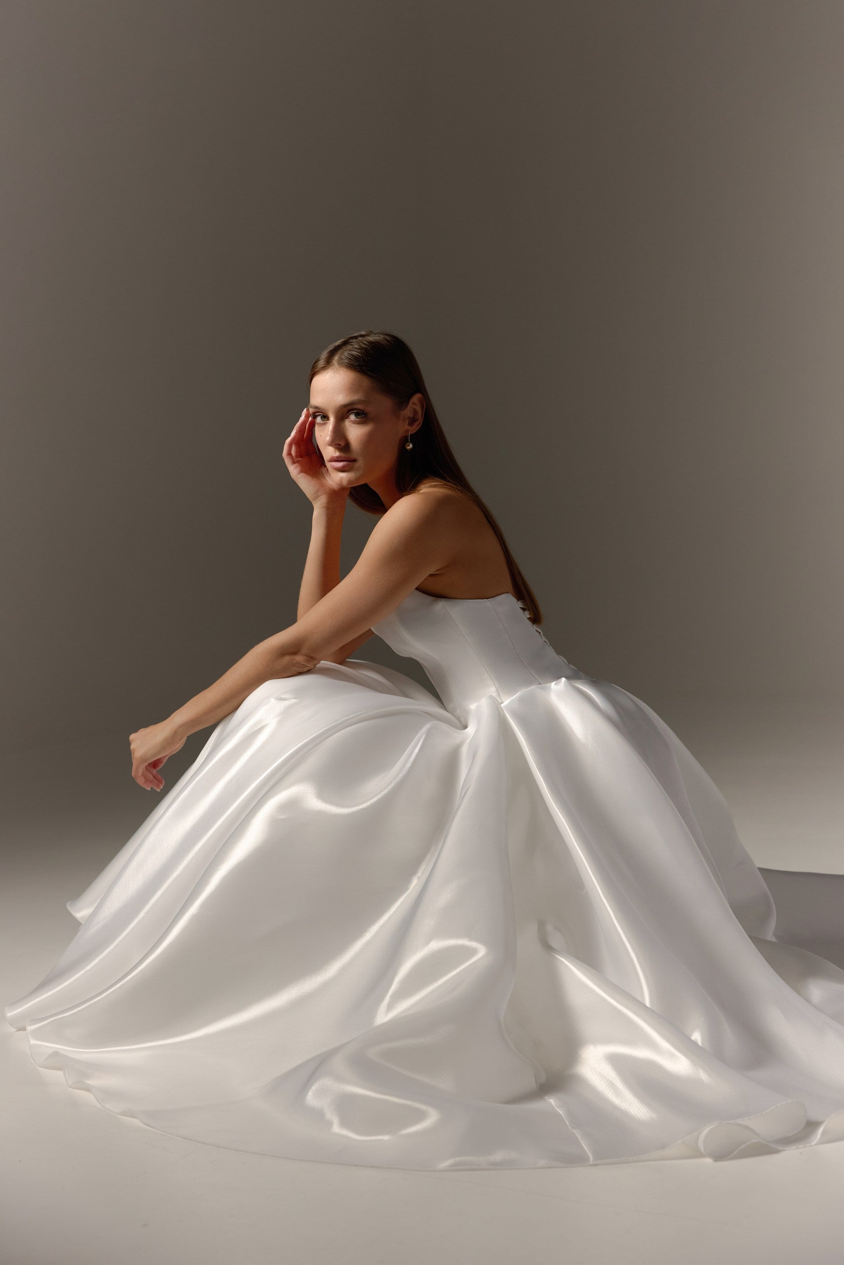 Midi Civil Wedding Dress: Off-White Minimalist Simple Bridal Gown