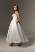Midi Civil Wedding Dress: Off-White Minimalist Simple Bridal Gown
